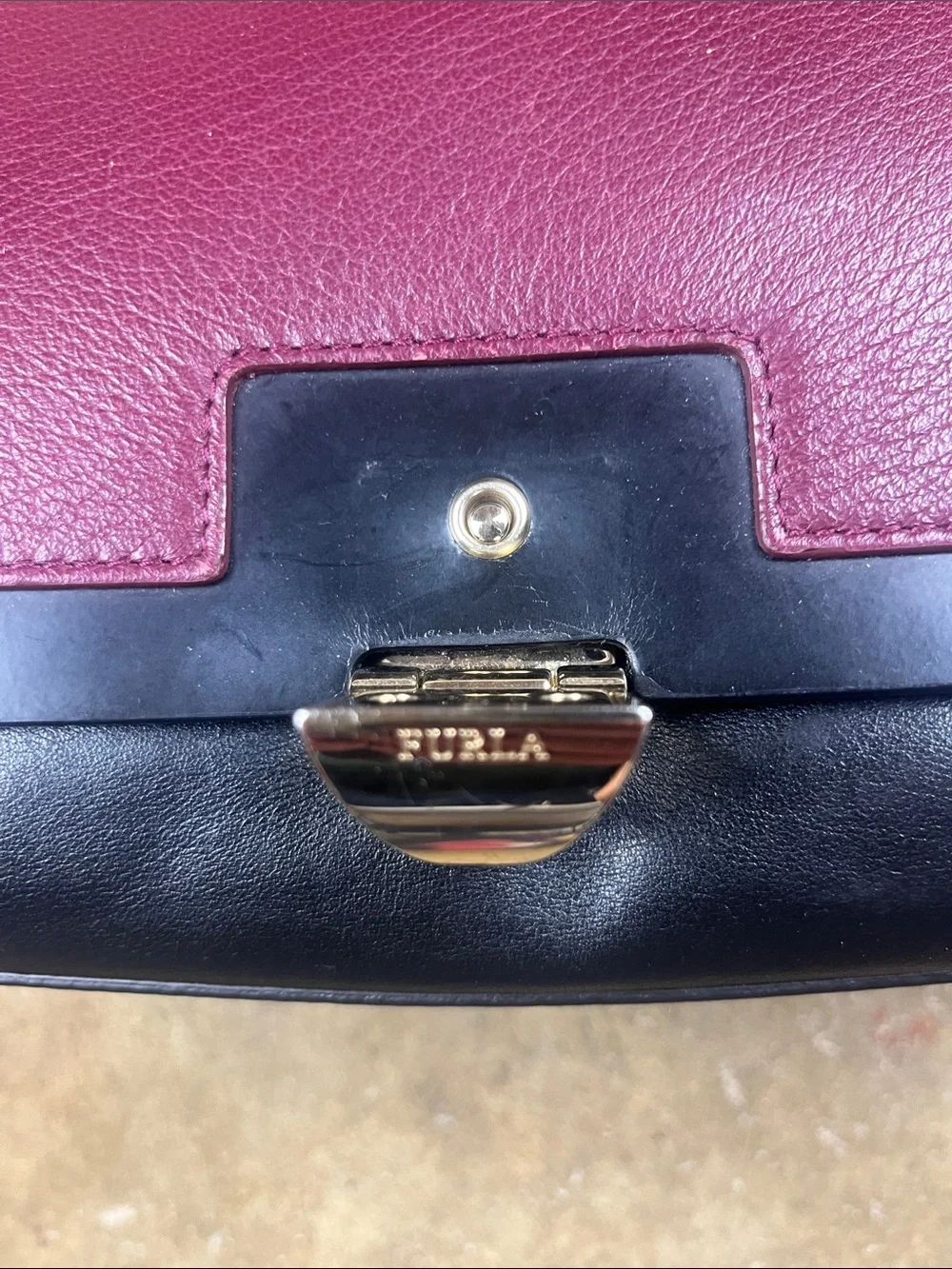 Furla Cortina Shoulder/Tote Bag in Burgandy and black